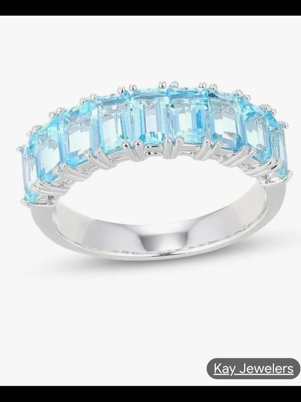 Kay Jewelers Silver Ring with Bright Blue Emerald-Cut Stones